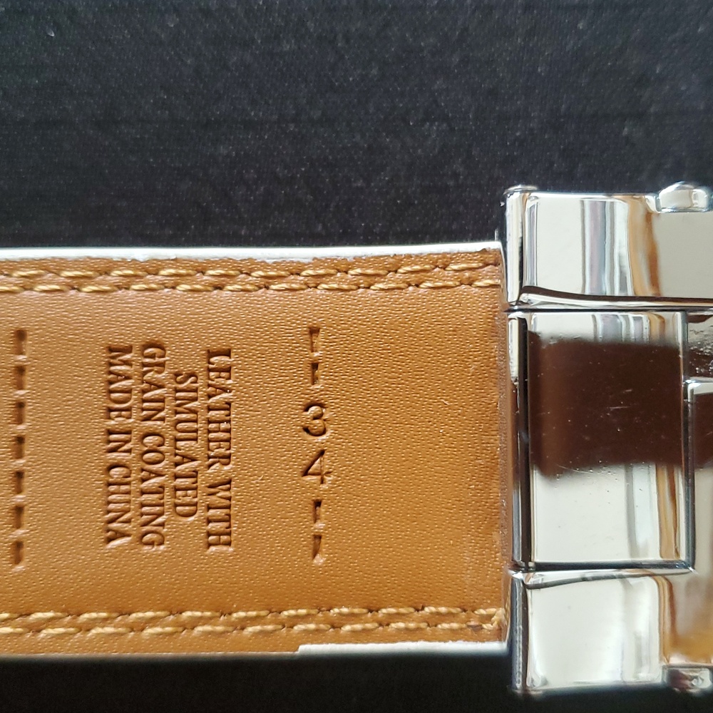 New White Leather men's Belt black/white/red buckle 34" W - Picture 4 of 5